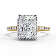 Radiant Cut Moissanite Engagement Ring with Hidden Halo